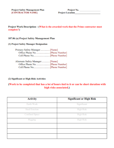 project safety management plan