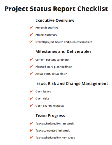 project status report checklists