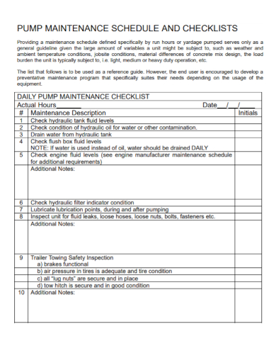 pump maintenance schedule checklist