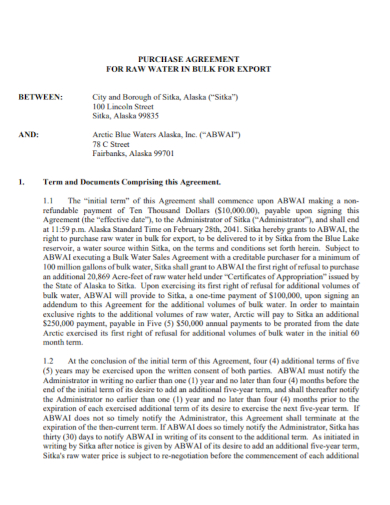 purchase agreement for bulk raw water