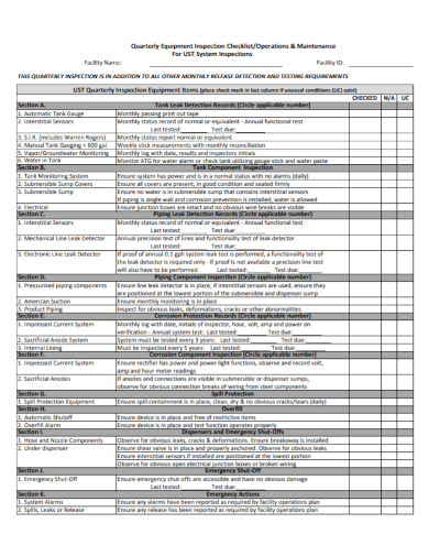 quarterly equipment maintenance checklist