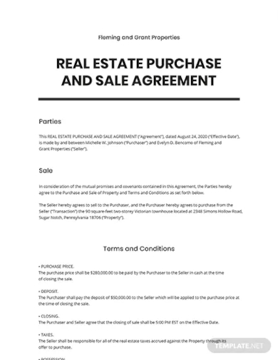 real estate purchase and sale agreement template