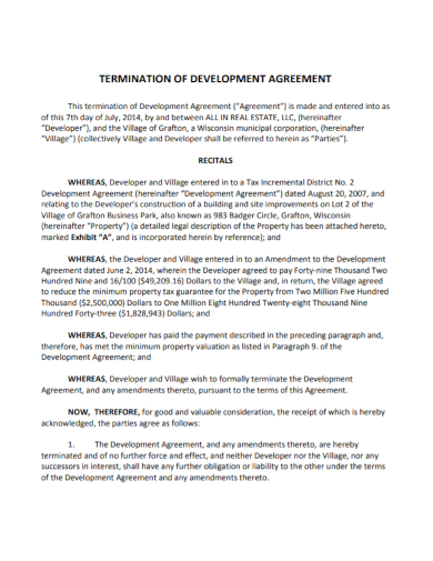 real estate termination of development agreement