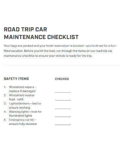 road trip car maintenance checklist