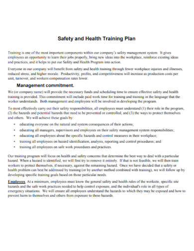 safety and health training plan