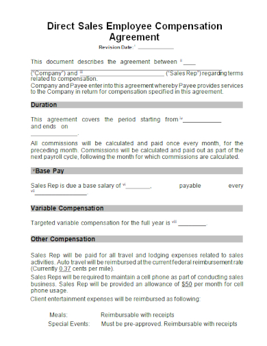 sales employee compensation agreement