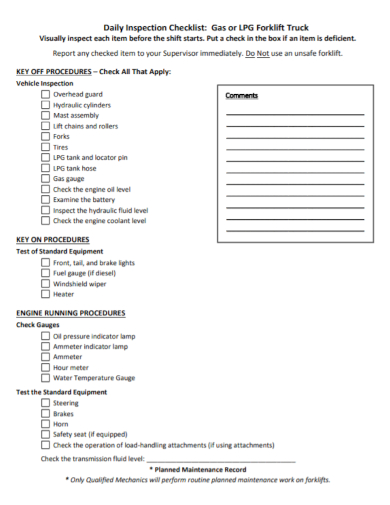 sample daily vehicle inspection checklist