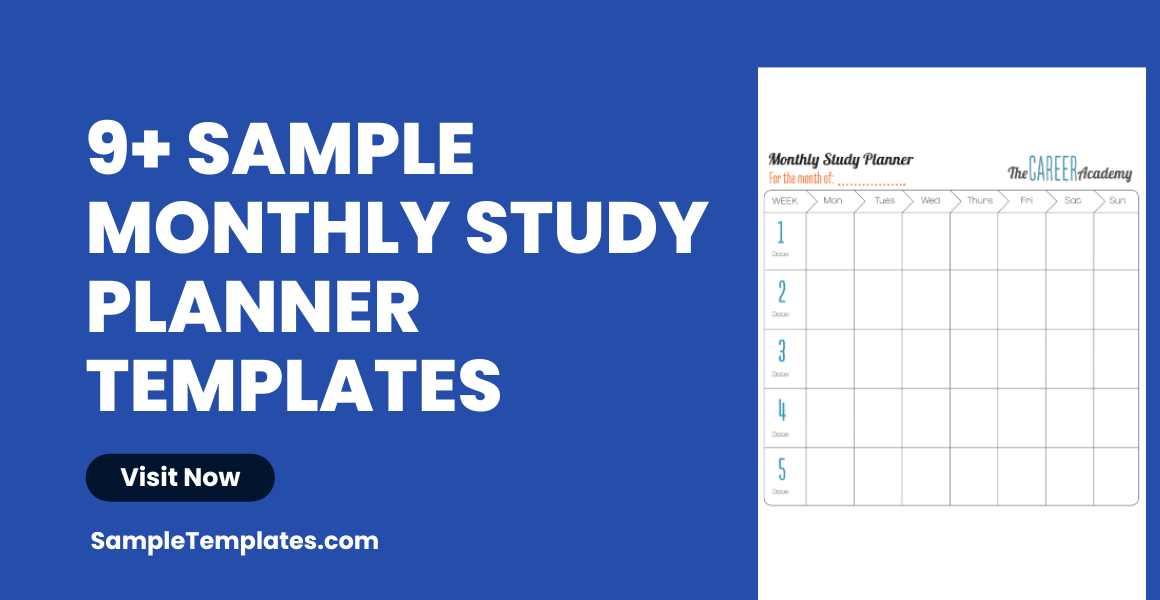 sample monthly study planner template