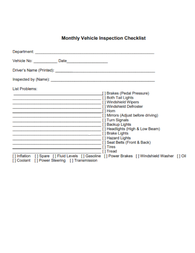 sample monthly vehicle inspection checklist