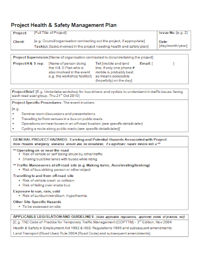 sample project health and safety management plan
