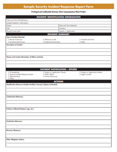 sample security incident response report form