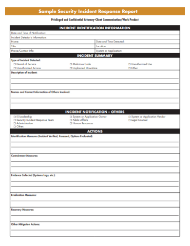 sample security incident response report