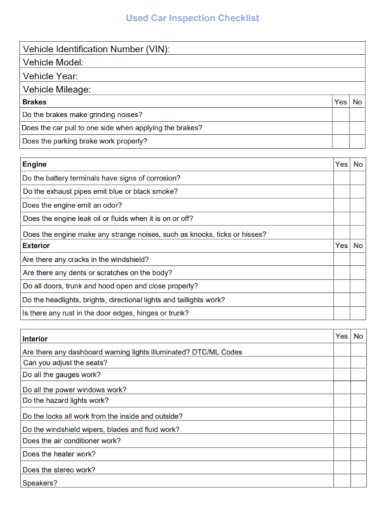 sample used car inspection checklist