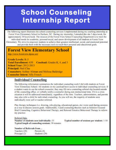school student counseling internship report