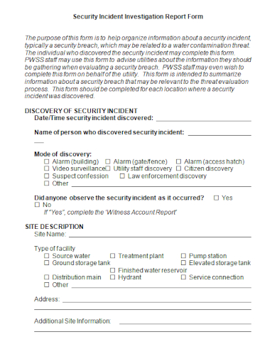 security incident investigation report form