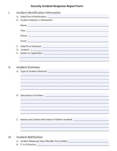 security incident response report form