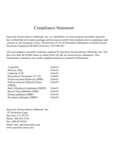semiconductor material compliance statement