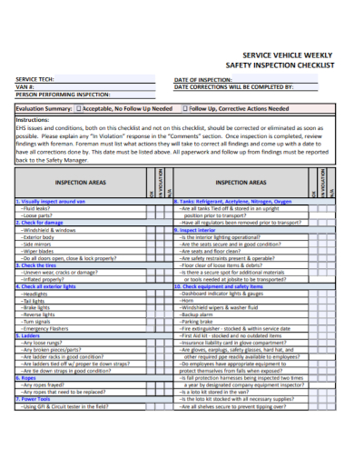 service vehicle weekly safety inspection checklist