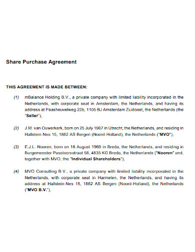 share purchase agreement sample