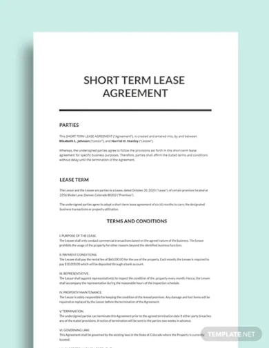 short term lease agreement template
