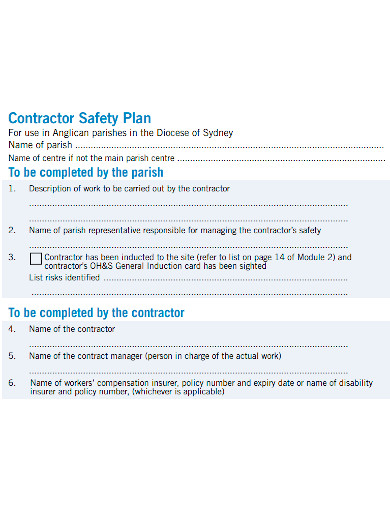 standard contractor safety plan