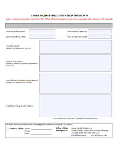 standard cyber security incident report form