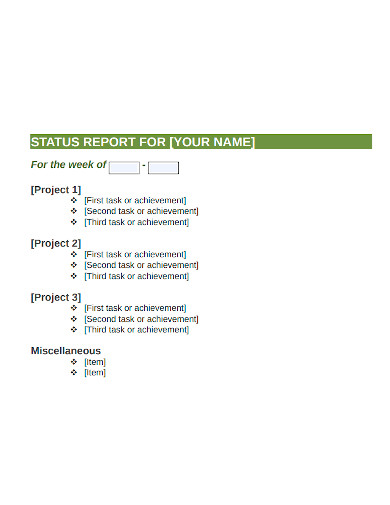 standard employee weekly status report