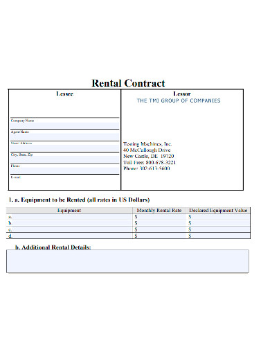standard equipment rental contract