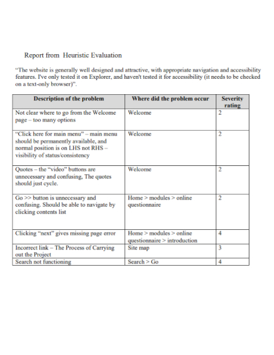 standard heuristic evaluation report