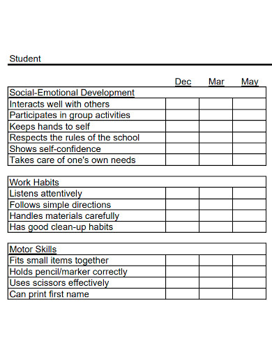 Report Card Template For Kindergarten