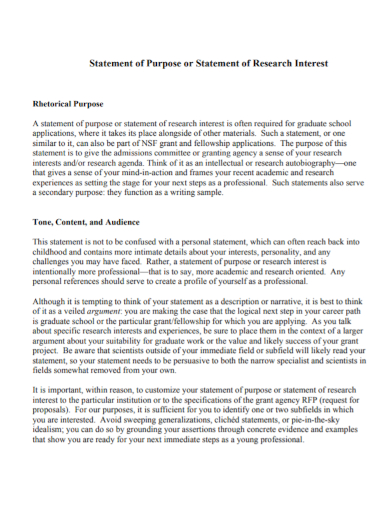 standard research interest statement of purpose