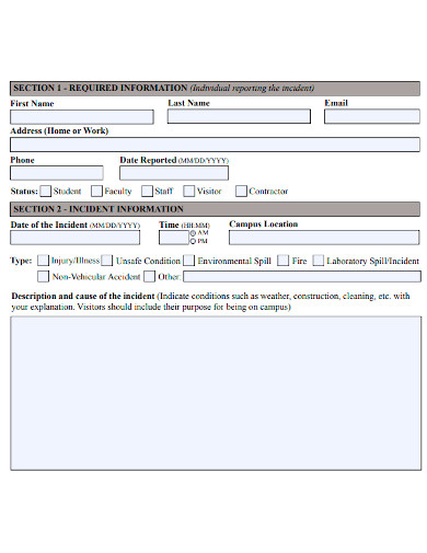 standard student incident report form