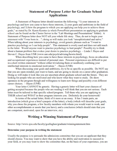 statement of purpose letter for graduate school