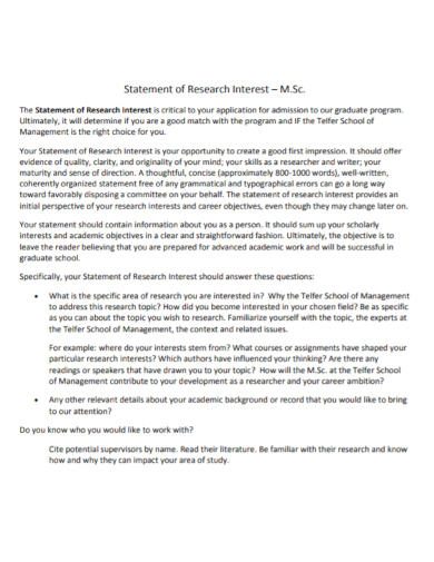 FREE 10 Research Interest Statement Samples Conflict Problem Purpose 
