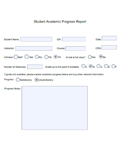 student academic progress report sample