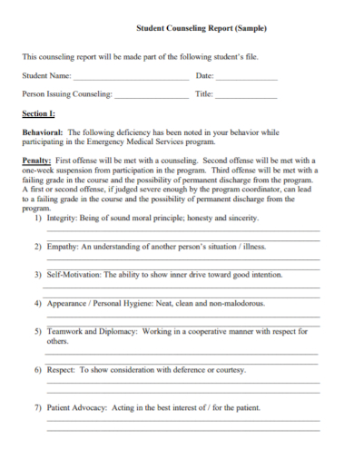 student behavioral counseling report