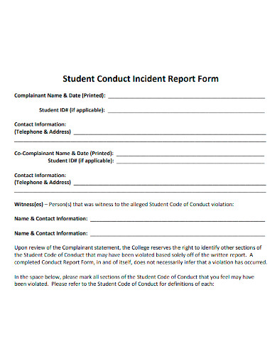 student conduct incident report form