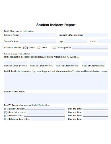 student incident report form sample