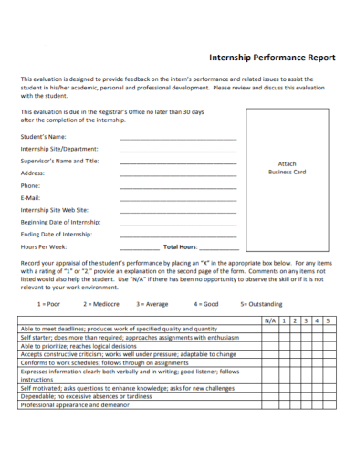student internship performance report