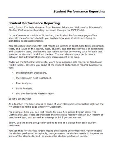 student performance report
