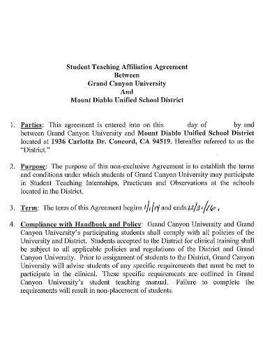 student teaching affiliation agreement