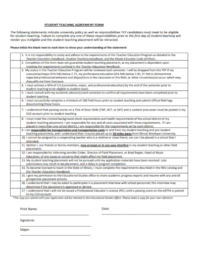 student teaching agreement form