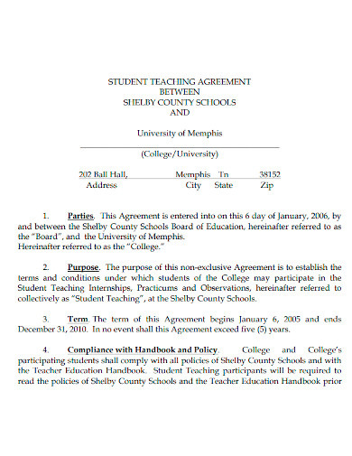 student teaching agreement sample