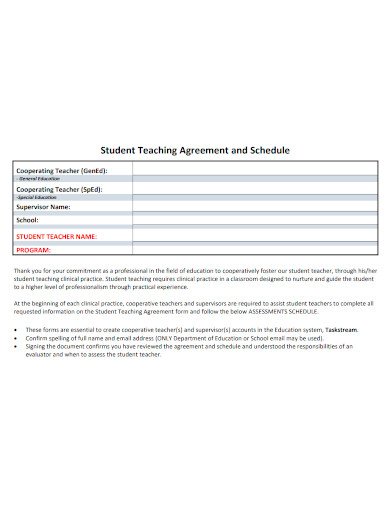 student teaching agreement and schedule