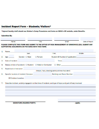 student or visitors incident report form