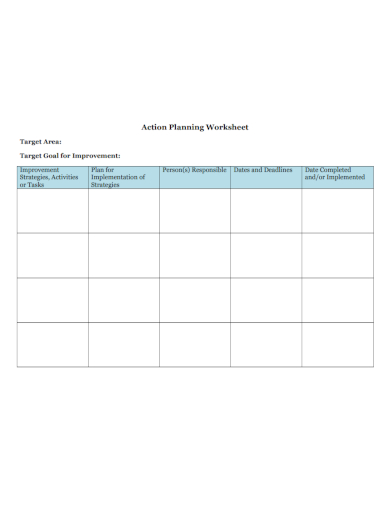 target action planning worksheet