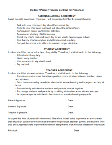 teacher contract for preschool