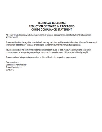 technical bulletin compliance statement