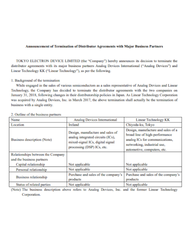 termination of distributor partner agreement