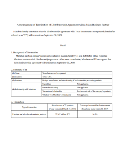 termination of distributorship agreement